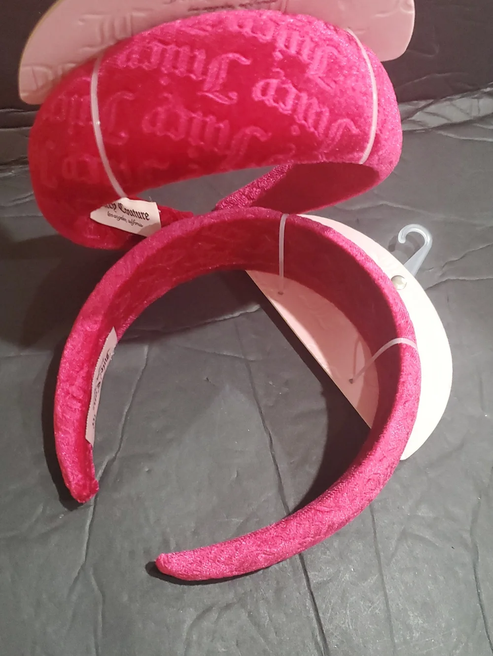 Juicy Couture 2 pack fuchsia raspberry Juicy embossed plush velvet headbands nee
